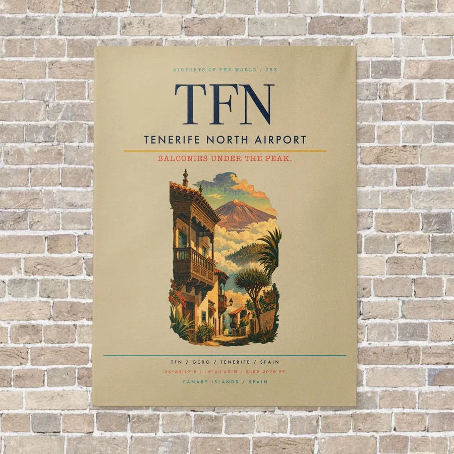 Tenerife North Airport TFN vertical canvas print - no frame - beige background
