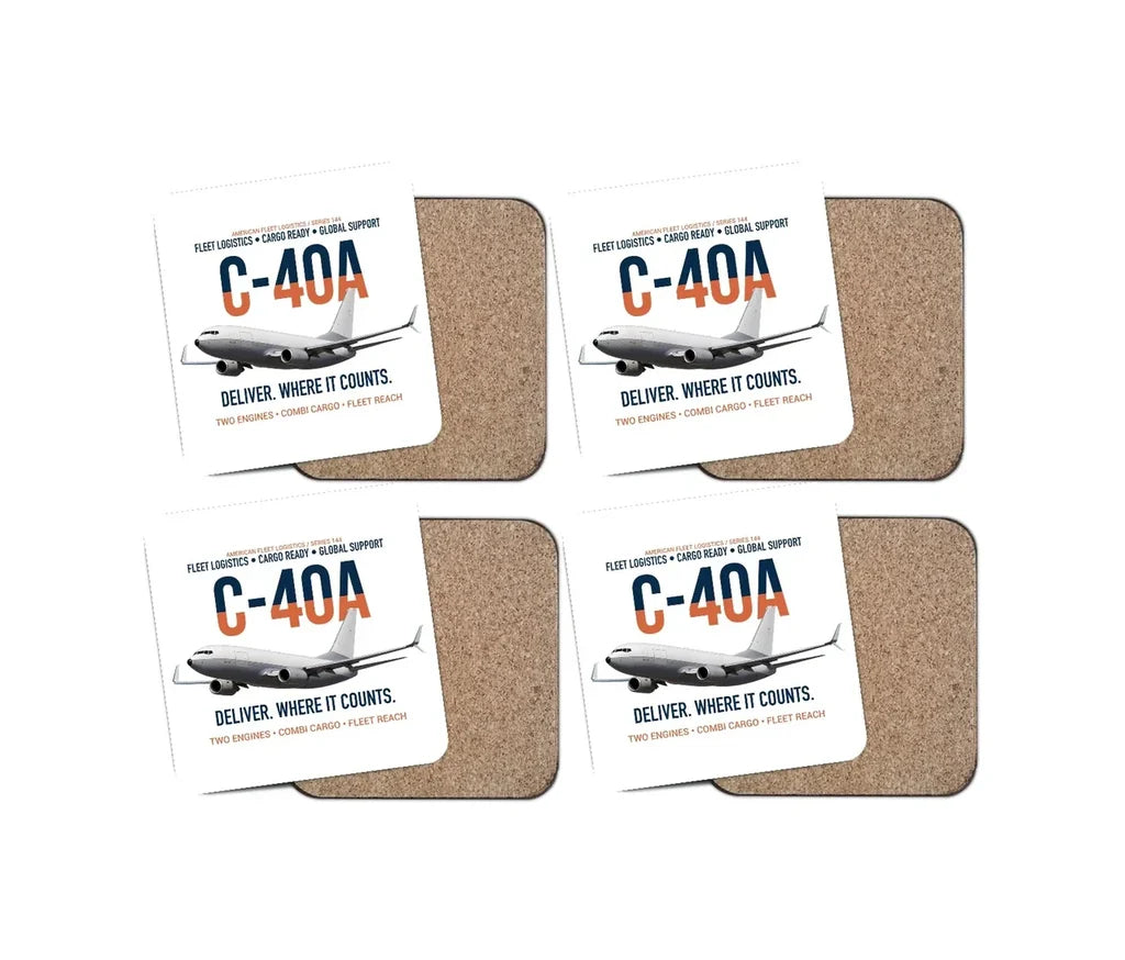 C-40A Clipper Fleet Logistics Ready design on white 4 pieces set coaster