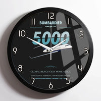 Thumbnail for Bombardier Global 5000 design on black framed wall clock