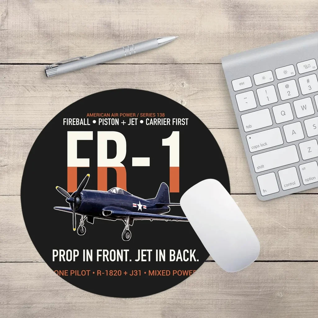 FR-1 Fireball Prop in Front Jet in Back design on black round mouse pad