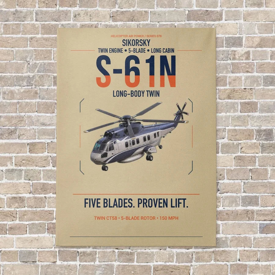 Sikorsky S-61N vertical canvas print - no frame - beige background