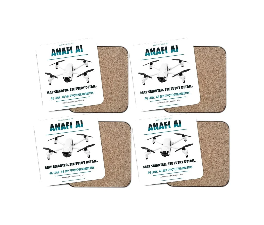 Parrot ANAFI Ai design on white 4 pieces set coaster