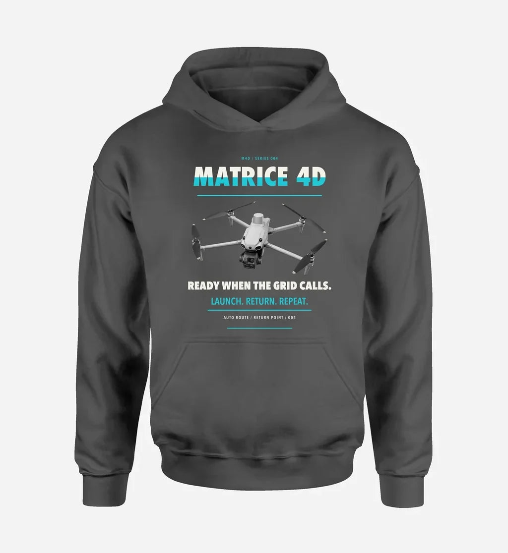 DJI Matrice 4D design on dark gray hoodie single side