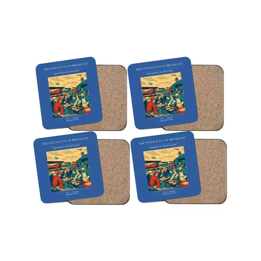 The Vintage Fly-In Breakfast - Designed Coasters design on blue 4-pieces-set