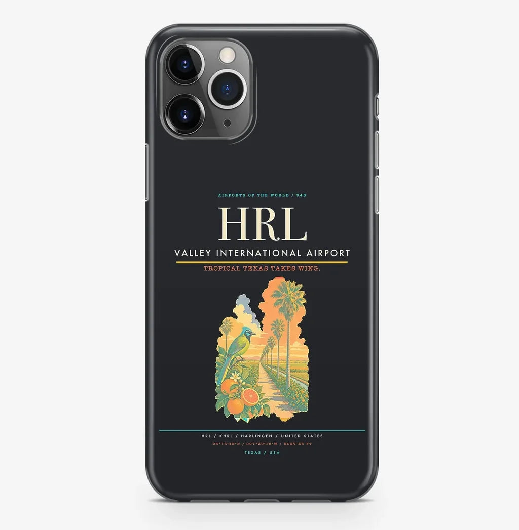 Harlingen Airport (HRL) design on black iPhone 16 Pro MagSafe case