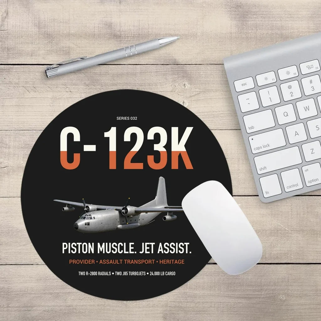 C-123K Provider design on black round mouse pad