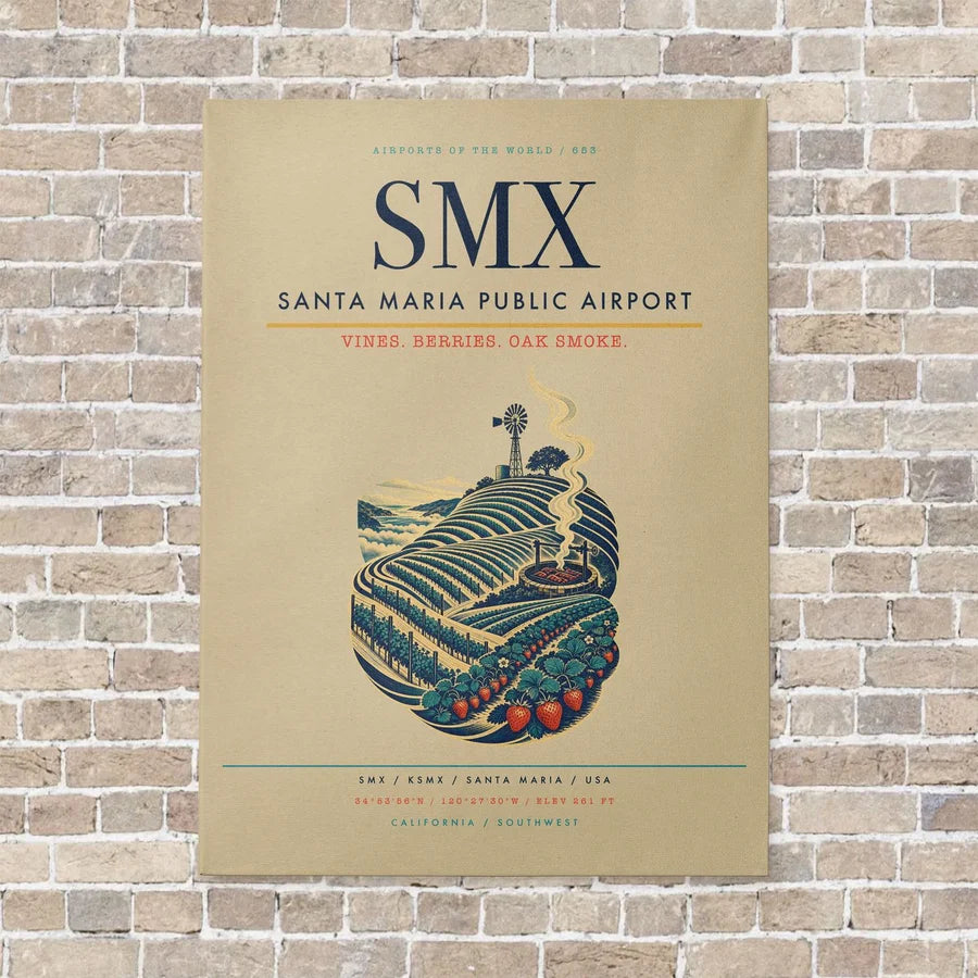 Santa Maria Public Airport SMX vertical canvas print - no frame - beige background