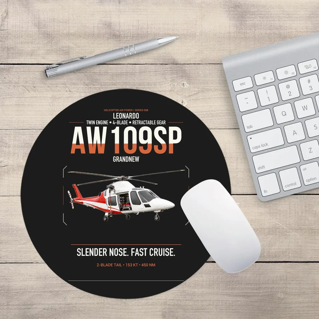 Leonardo AW109SP GrandNew design on black round mouse pad