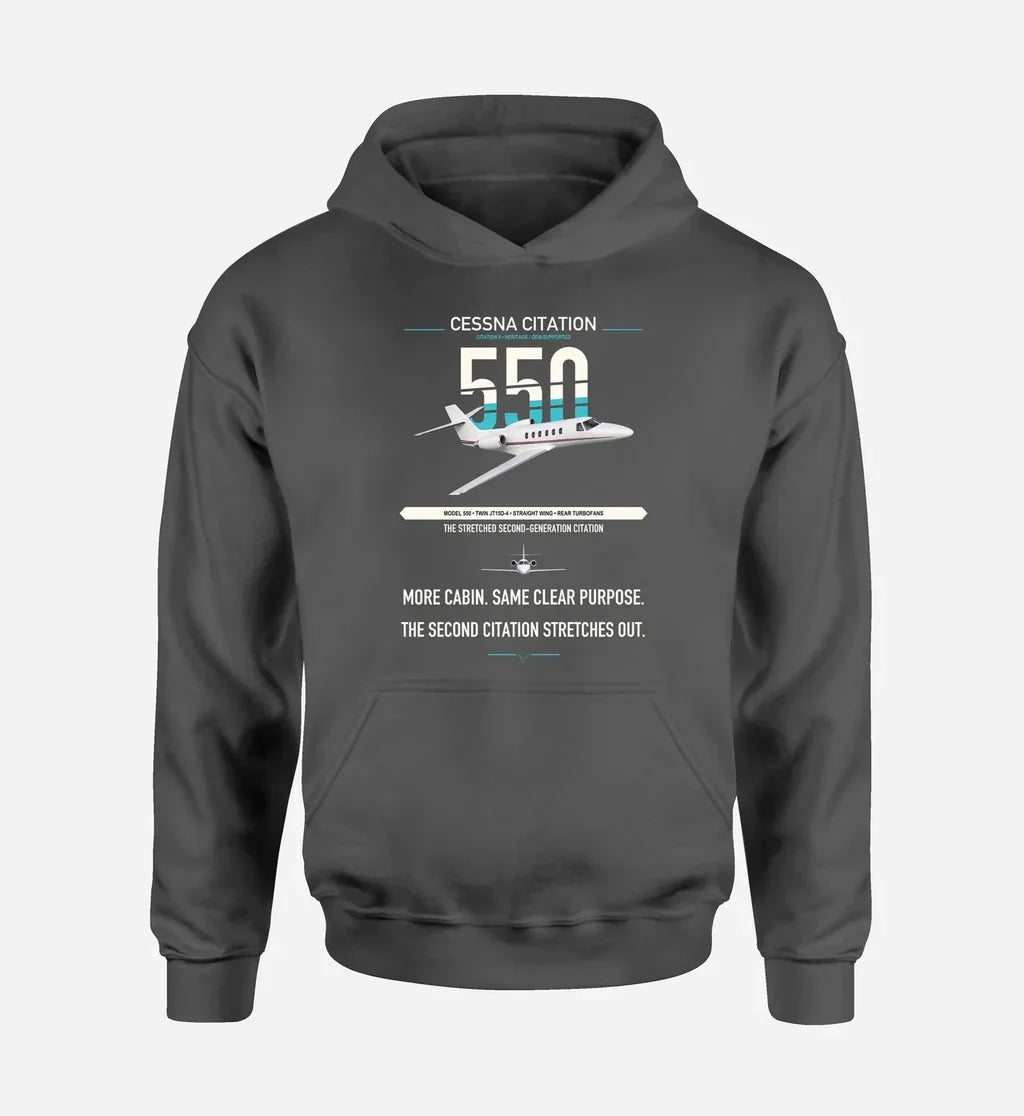 Cessna Citation 550 - Citation II design on dark gray double-side hoodie, single-side print
