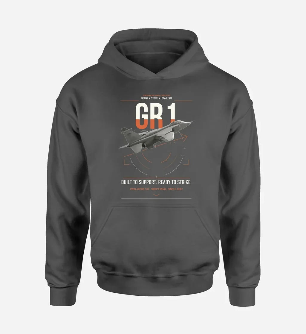 SEPECAT Jaguar GR1 design on dark gray double-side hoodie, single-side print