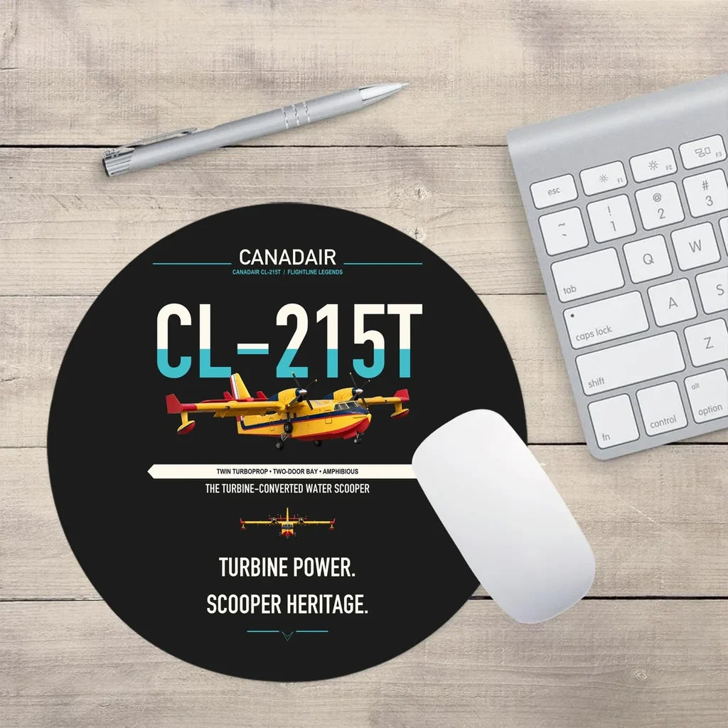 Canadair CL-215T design on black round mouse pad