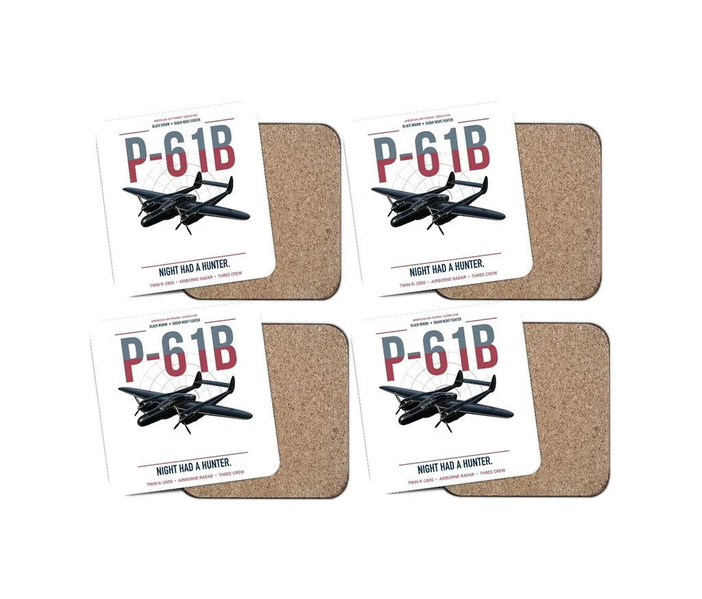 P-61B Black Widow design on white 4 pieces set coaster