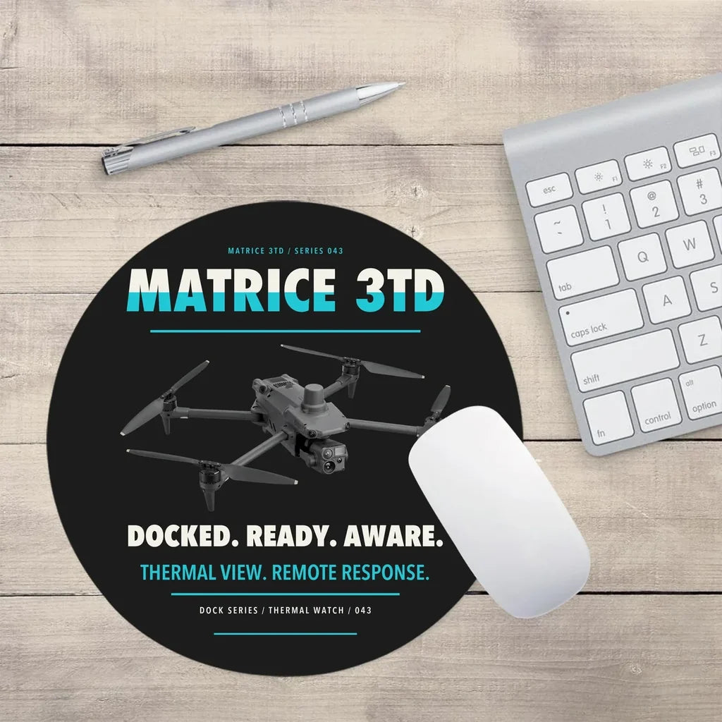 DJI Matrice 3TD design on black round mouse pad