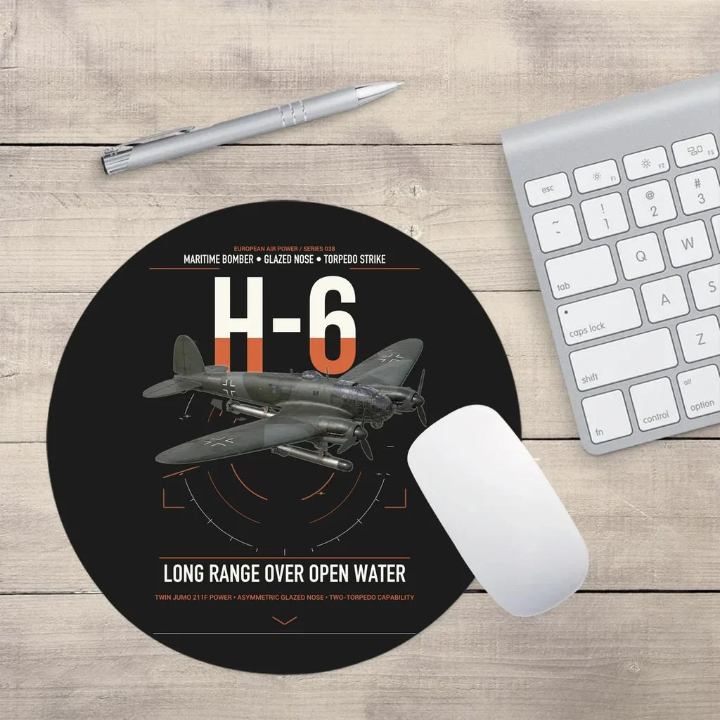 Heinkel He 111H-6 design on black round mouse pad
