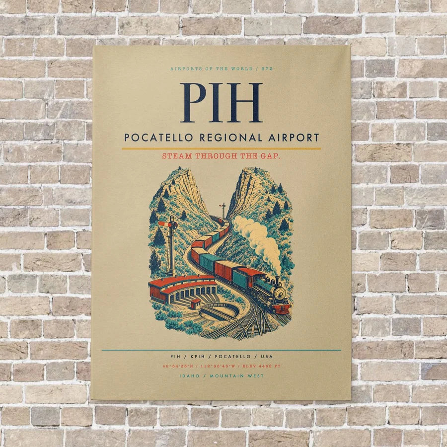 Pocatello Regional Airport PIH vertical canvas print - no frame - beige background