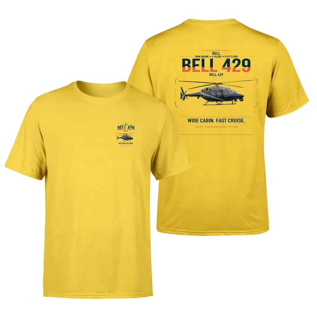 Bell 429 design on yellow t-shirt, double-side print