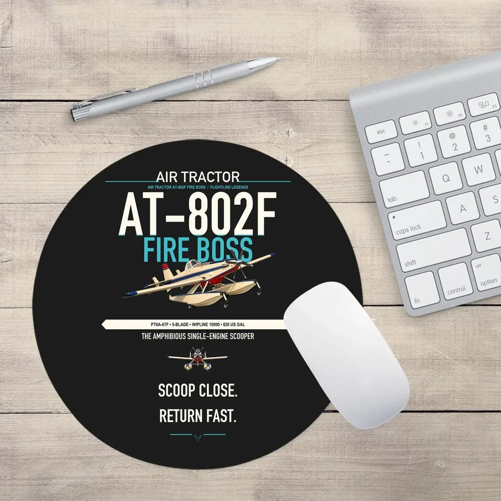 Air Tractor AT-802F Fire Boss design on black round mouse pad