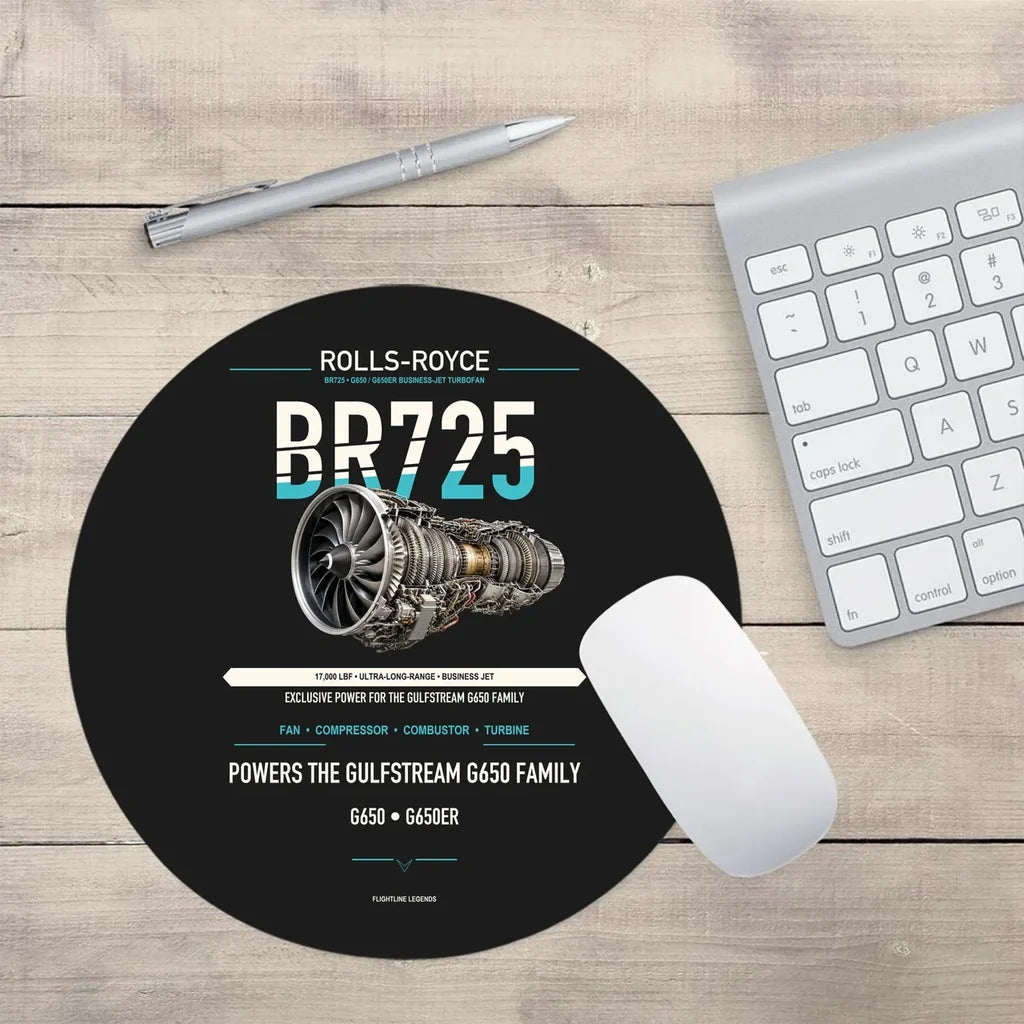 BR725 design on black round mouse pad