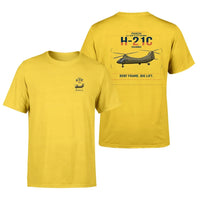 Thumbnail for Piasecki H-21C Shawnee design on yellow t-shirt, double-side print