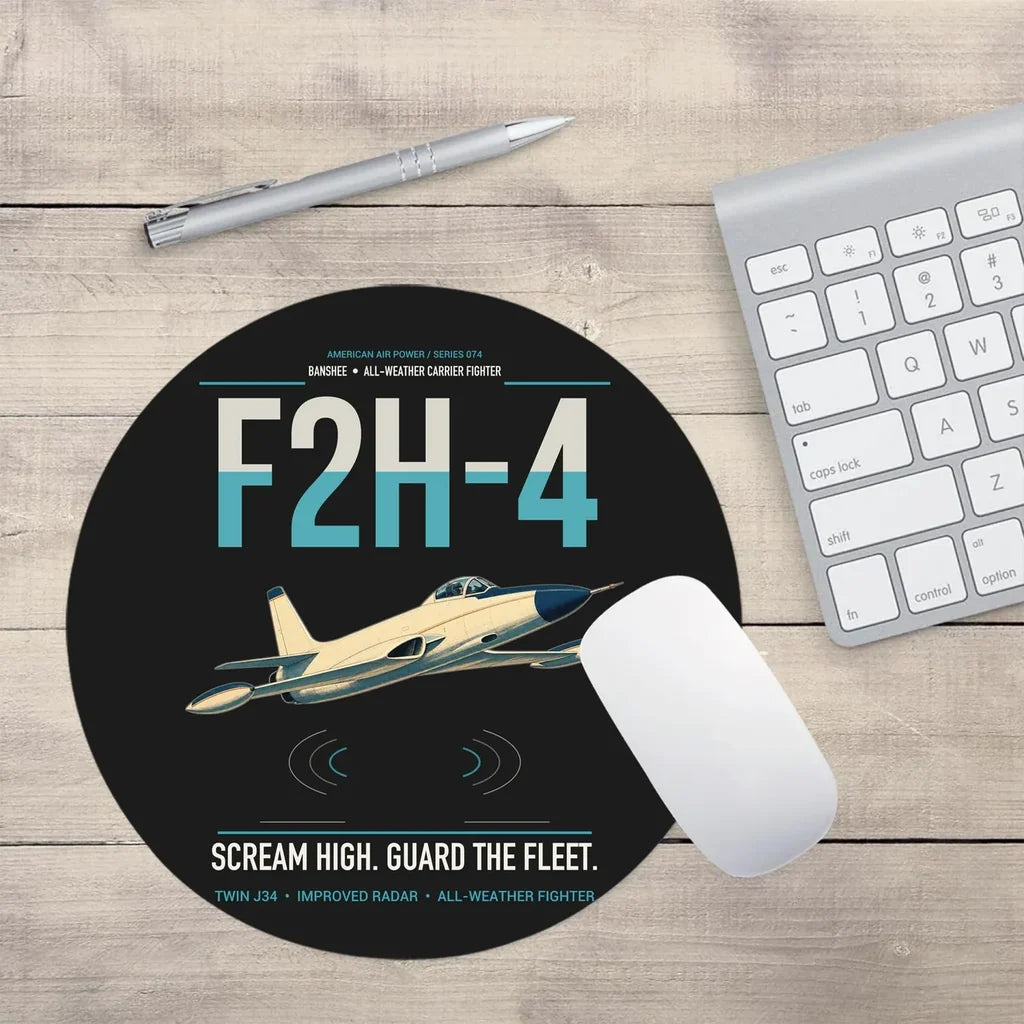 F2H-4 Banshee design on black round mouse pad
