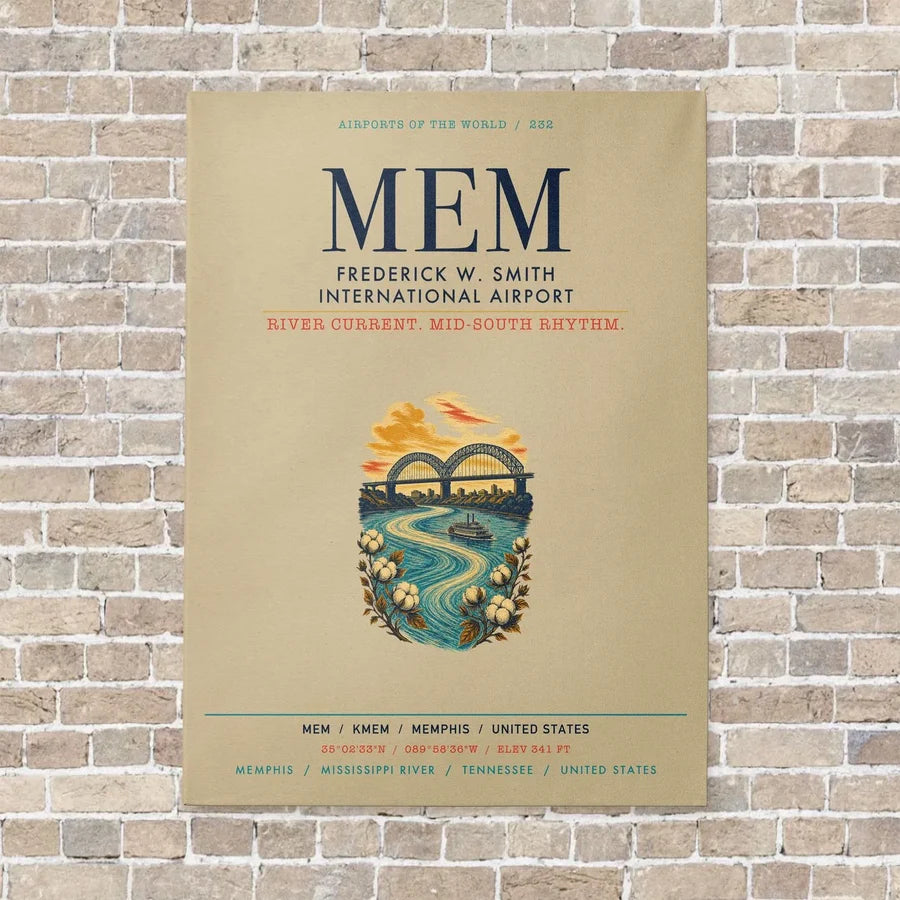 Frederick W. Smith International Airport Memphis MEM vertical canvas print - no frame - beige background