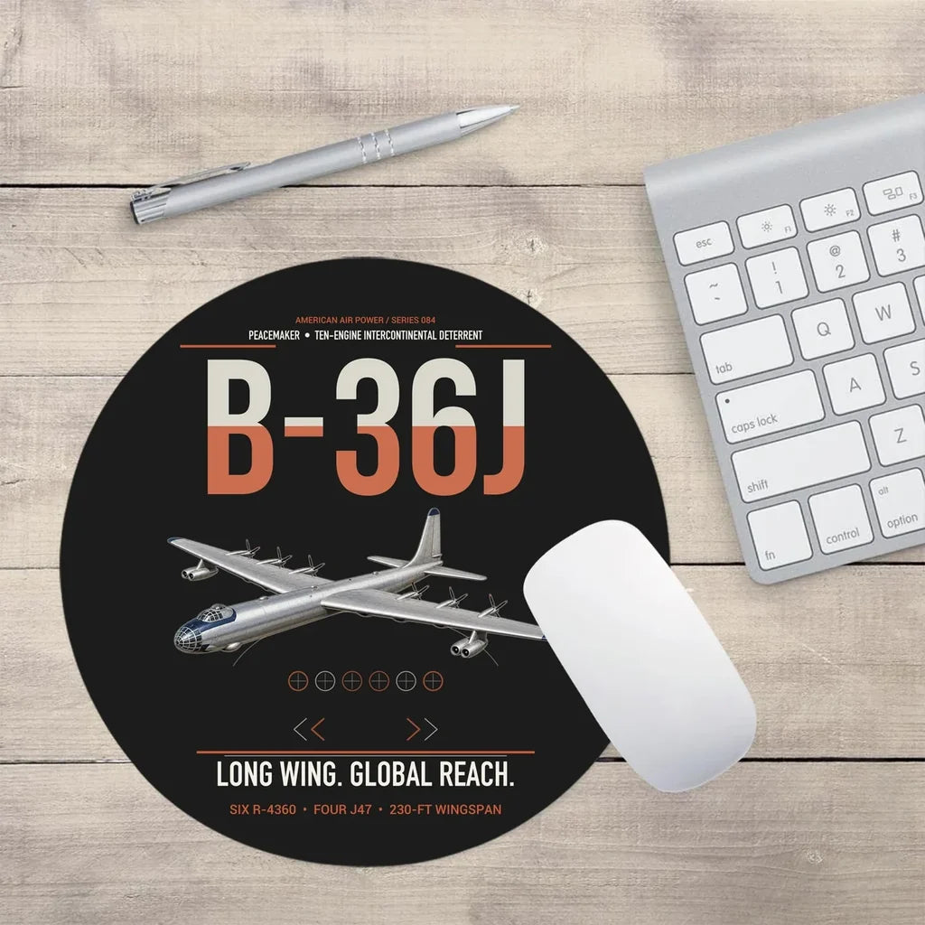 B-36J Peacemaker design on black round mouse pad