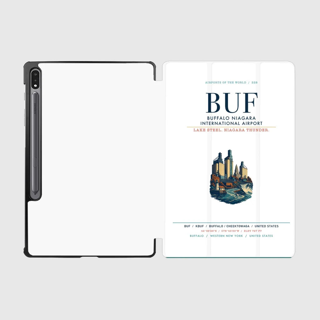 Buffalo Niagara International Airport (BUF) design on white samsung tablet tablet case