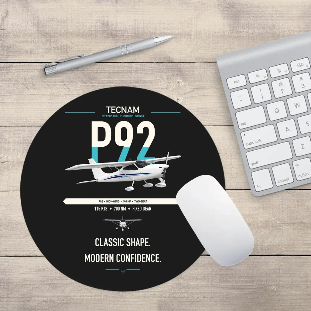 Tecnam P92 Echo MkII design on black round mouse pad