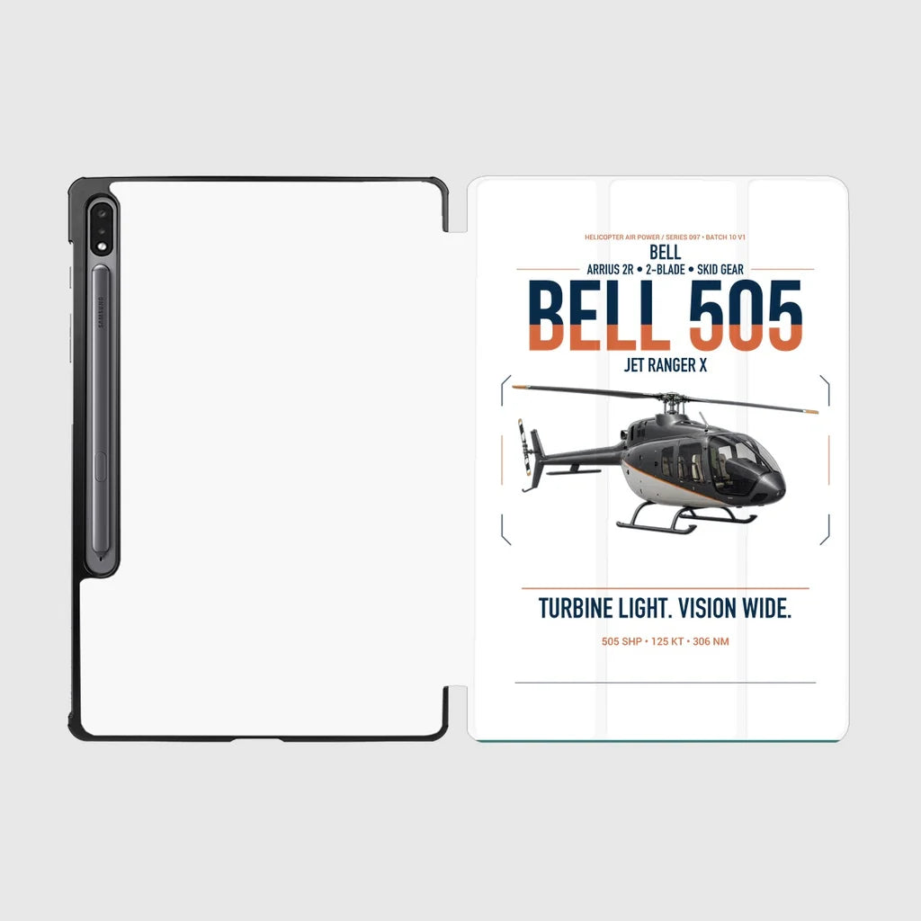 Bell 505 Jet Ranger X design on white samsung tablet tablet case