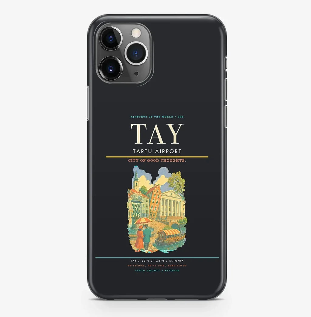 Tartu Airport (TAY) design on black iPhone 16 Pro MagSafe case
