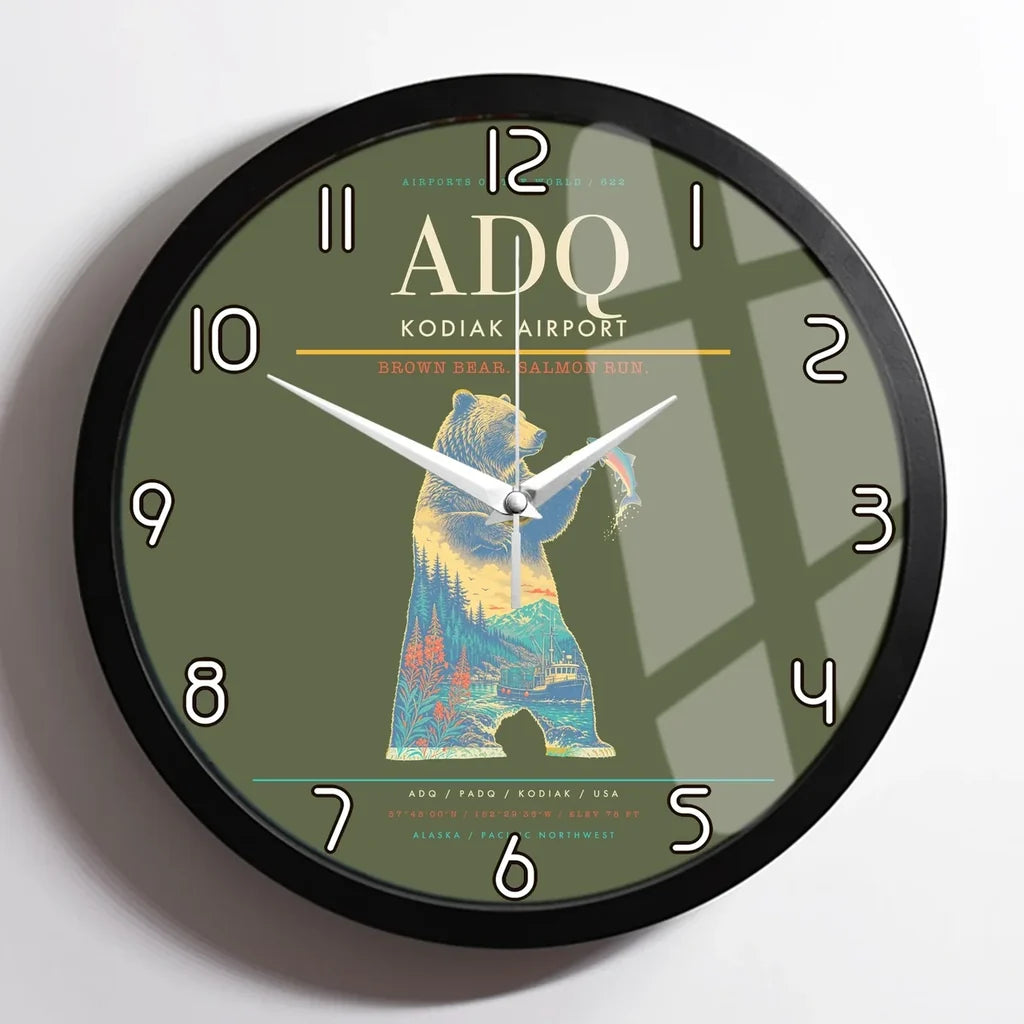Kodiak Airport ADQ Wall-Clock Framed - Green Army