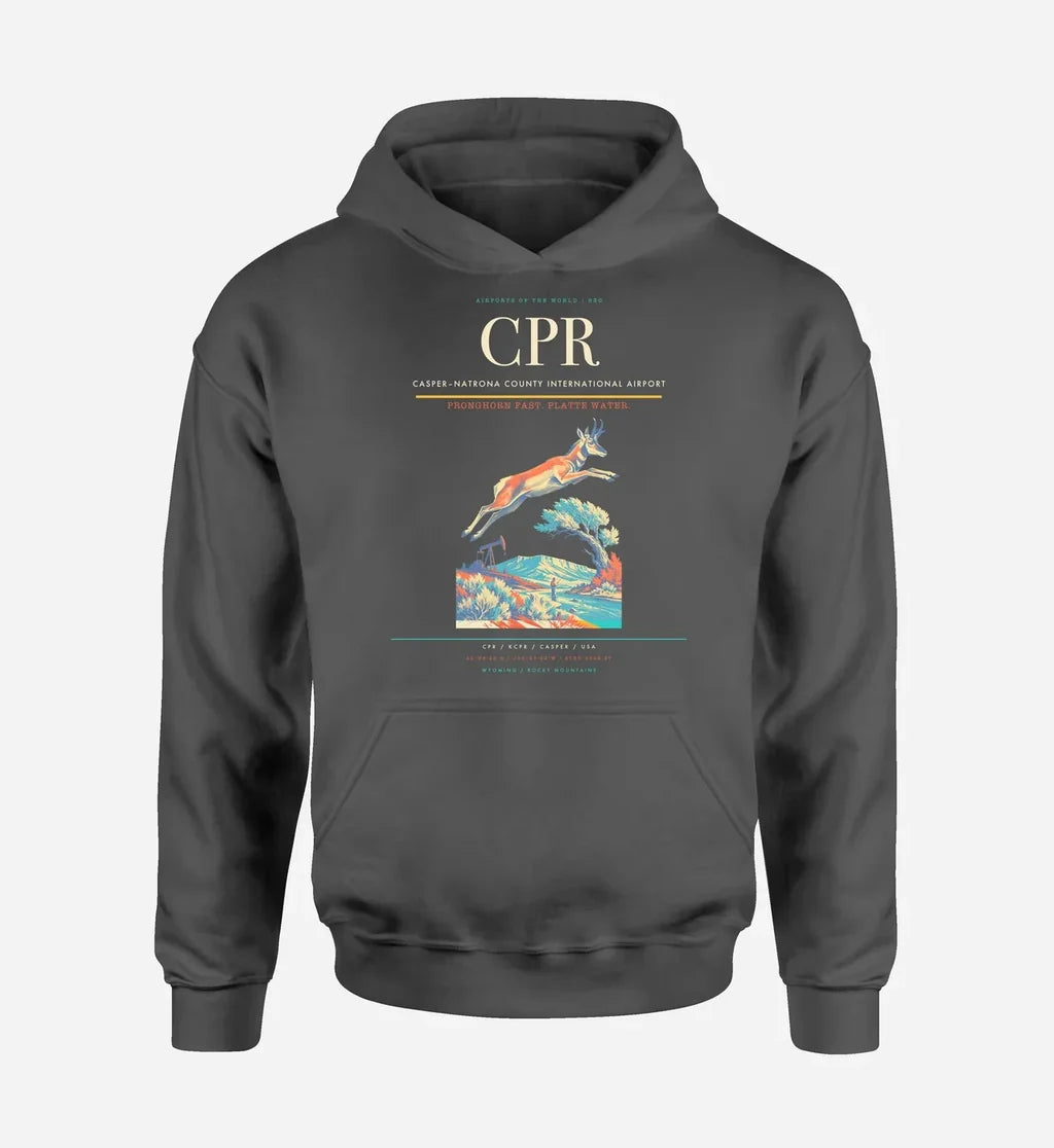 Casper–Natrona County International Airport (CPR) design on dark gray hoodie single-side print