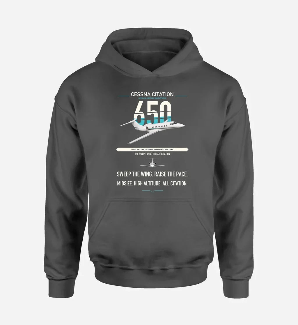 Cessna Citation 650 - Citation III design on dark gray double-side hoodie, single-side print