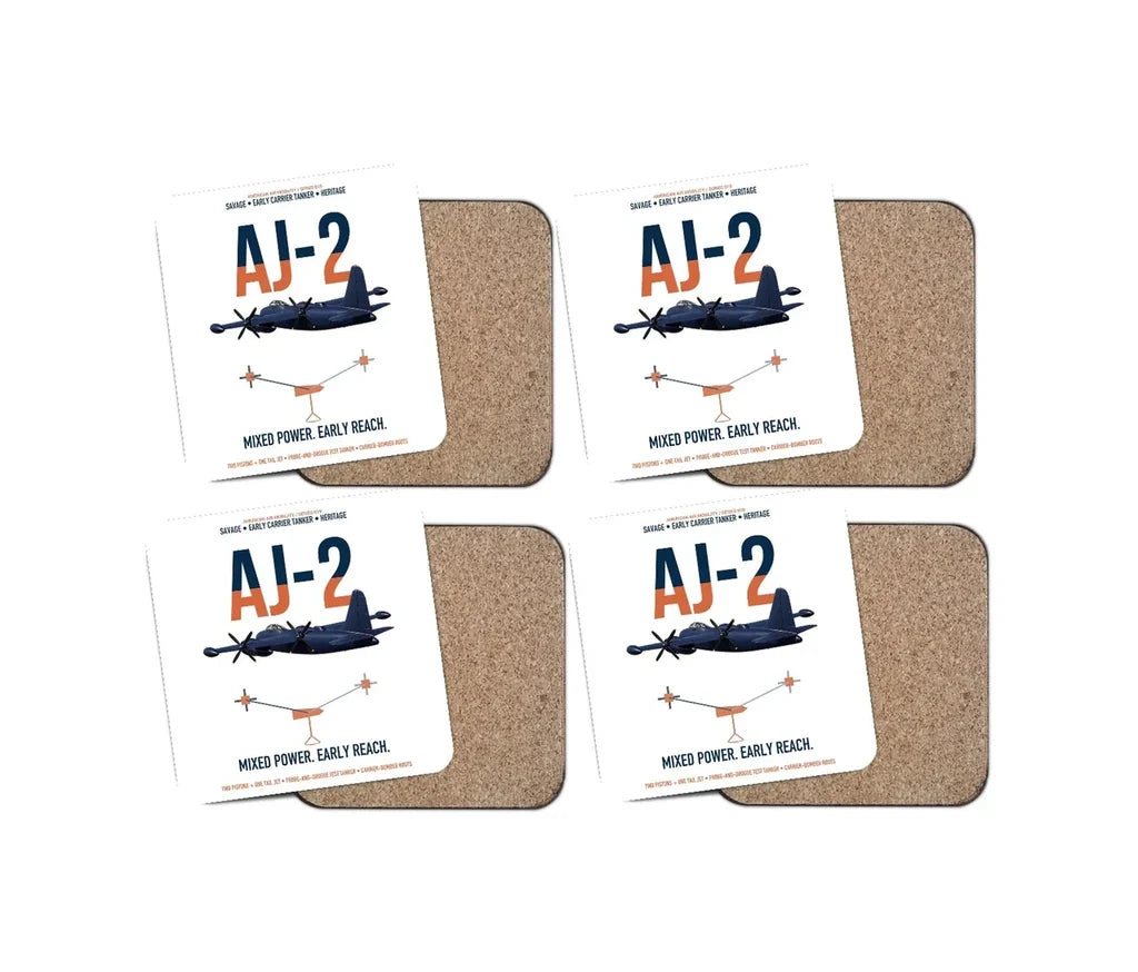 AJ-2 Savage Tanker design on white 4 pieces set coaster