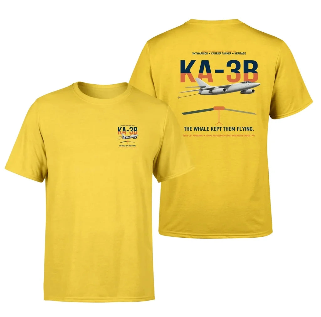 KA-3B Skywarrior design on yellow double-side t-shirt, double-side print