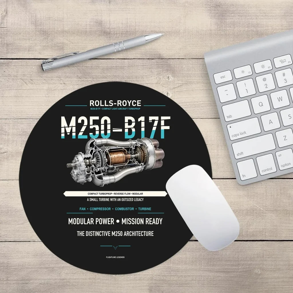 M250-B17F design on black round mouse pad
