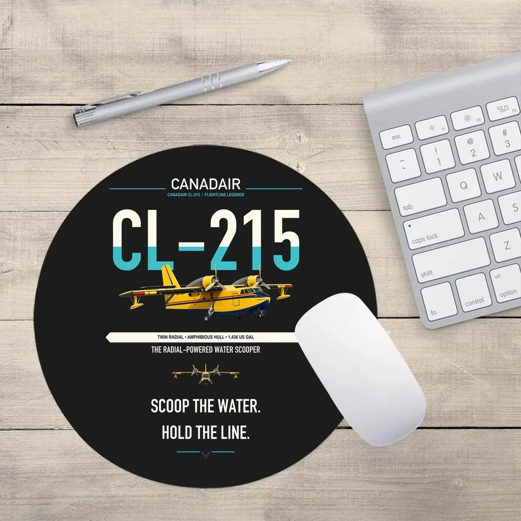 Canadair CL-215 design on black round mouse pad