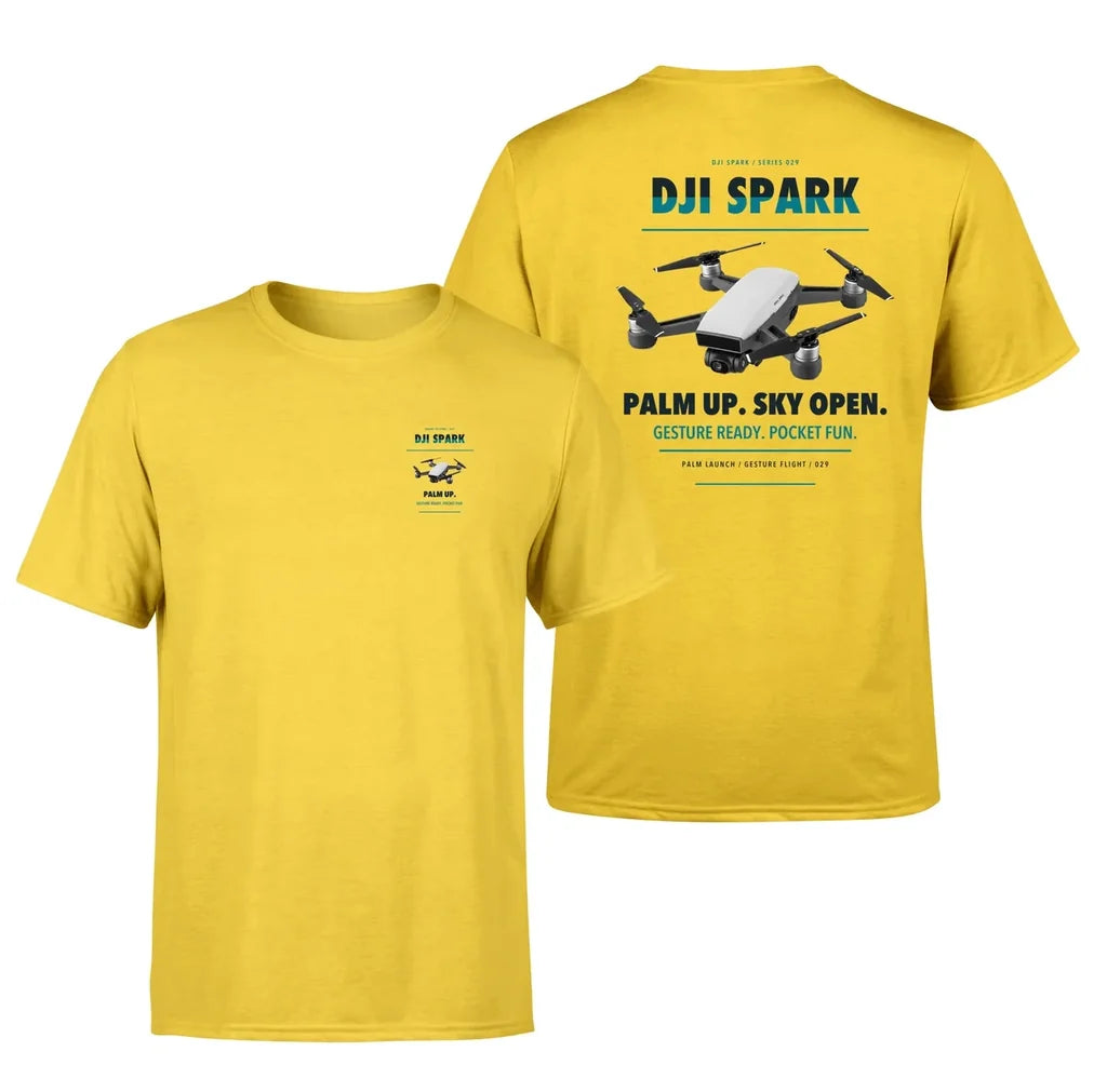 DJI Spark design on yellow t shirt