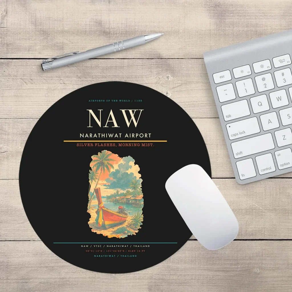 Narathiwat Airport (NAW) design on black round mouse pad