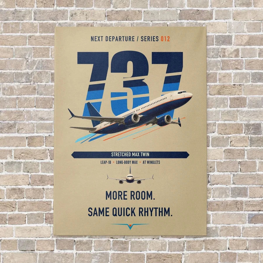 Boeing 737 MAX 9 vertical canvas print - no frame - beige background
