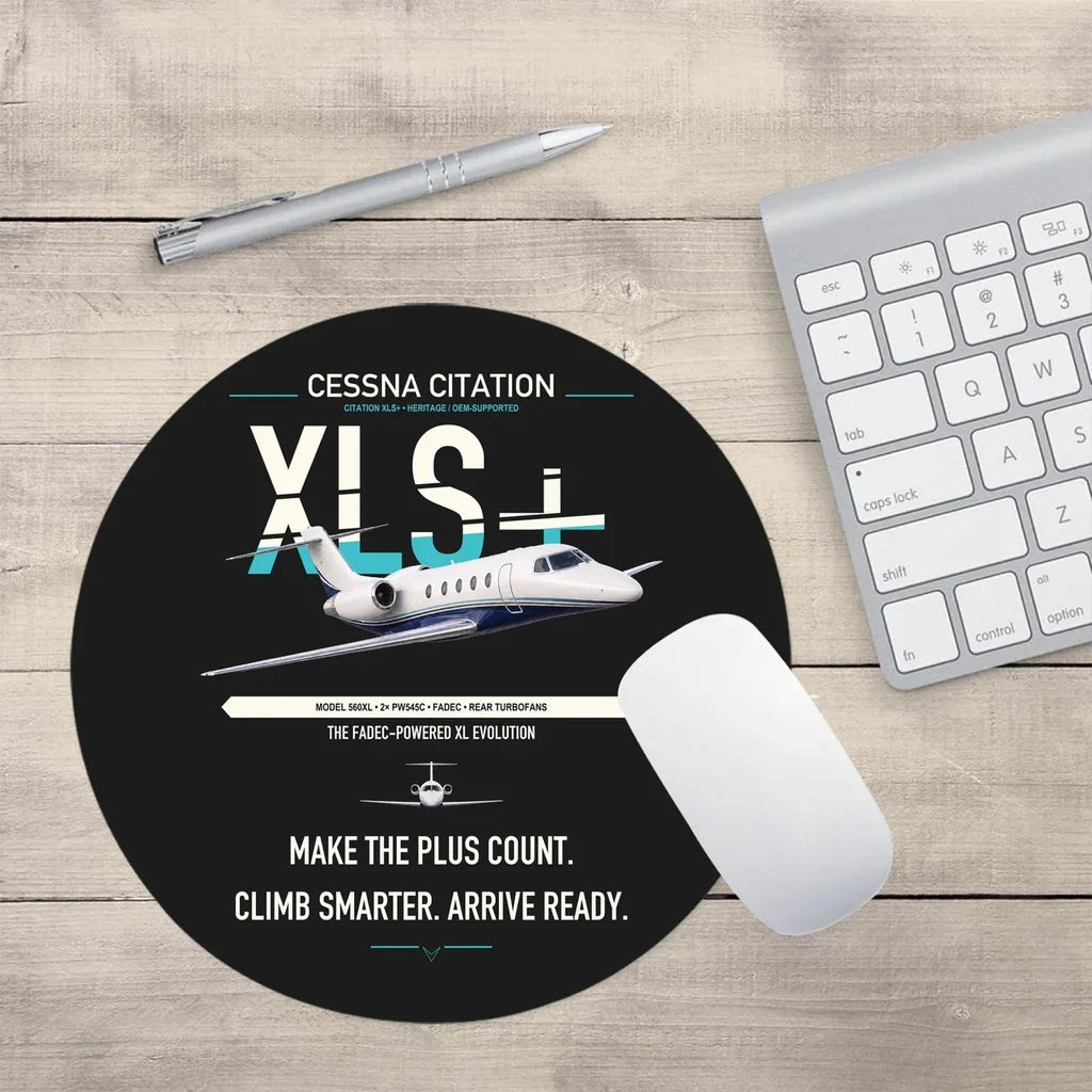 Cessna Citation XLSPlus design on black round mouse pad