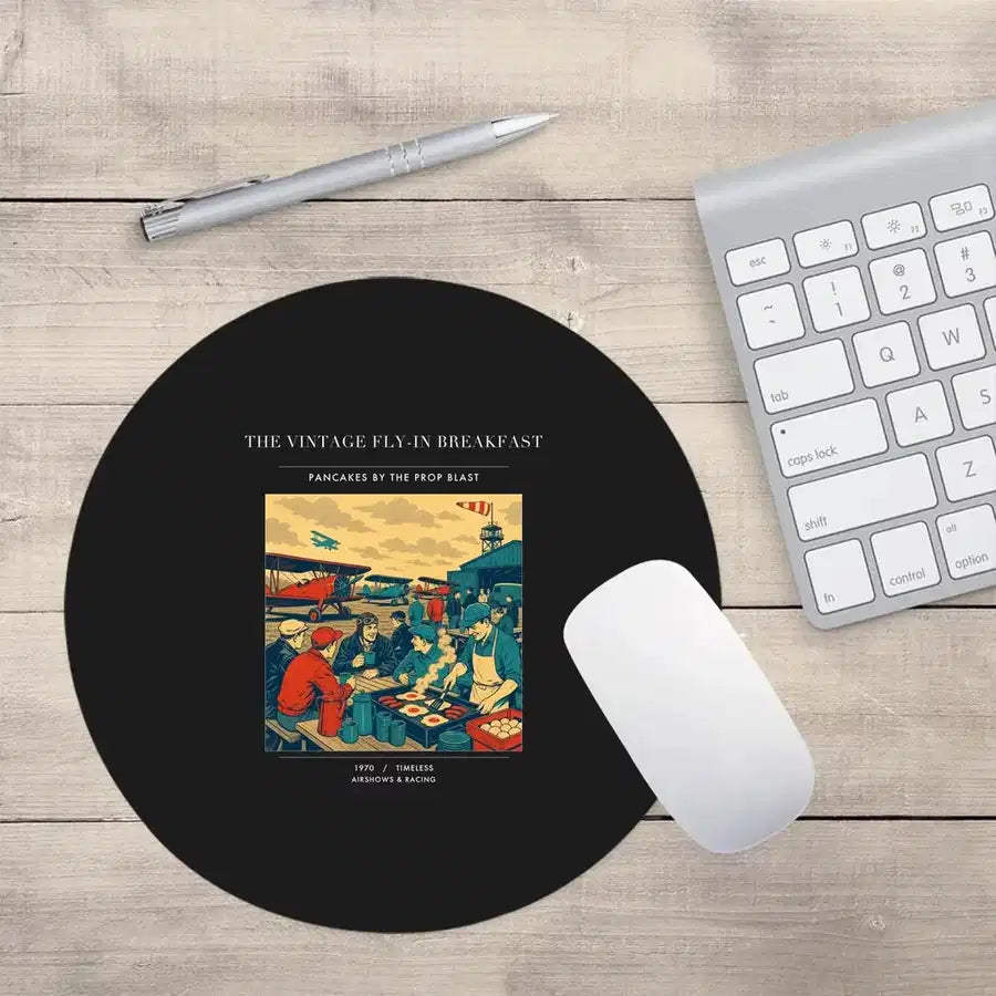 VINTAGE G4487 - The Vintage Fly-In Breakfast - Designed Mouse Pads design on black round