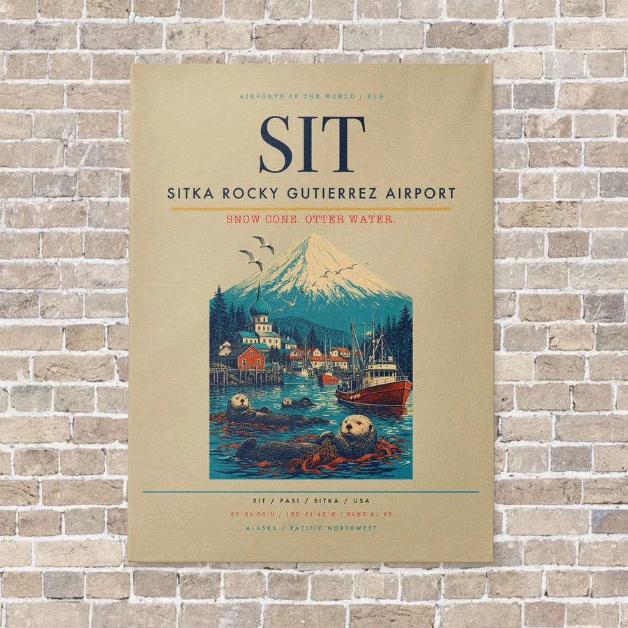 Sitka Rocky Gutierrez Airport SIT vertical canvas print - no frame - beige background