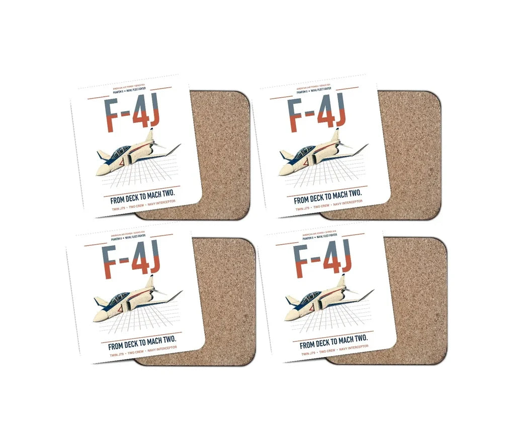 F-4J Phantom II design on white 4 pieces set coaster