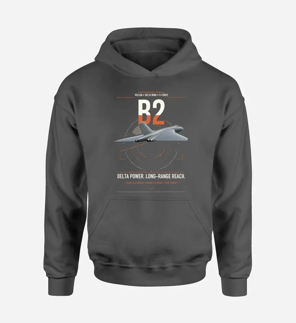 Avro Vulcan B2 design on dark gray double-side hoodie, single-side print