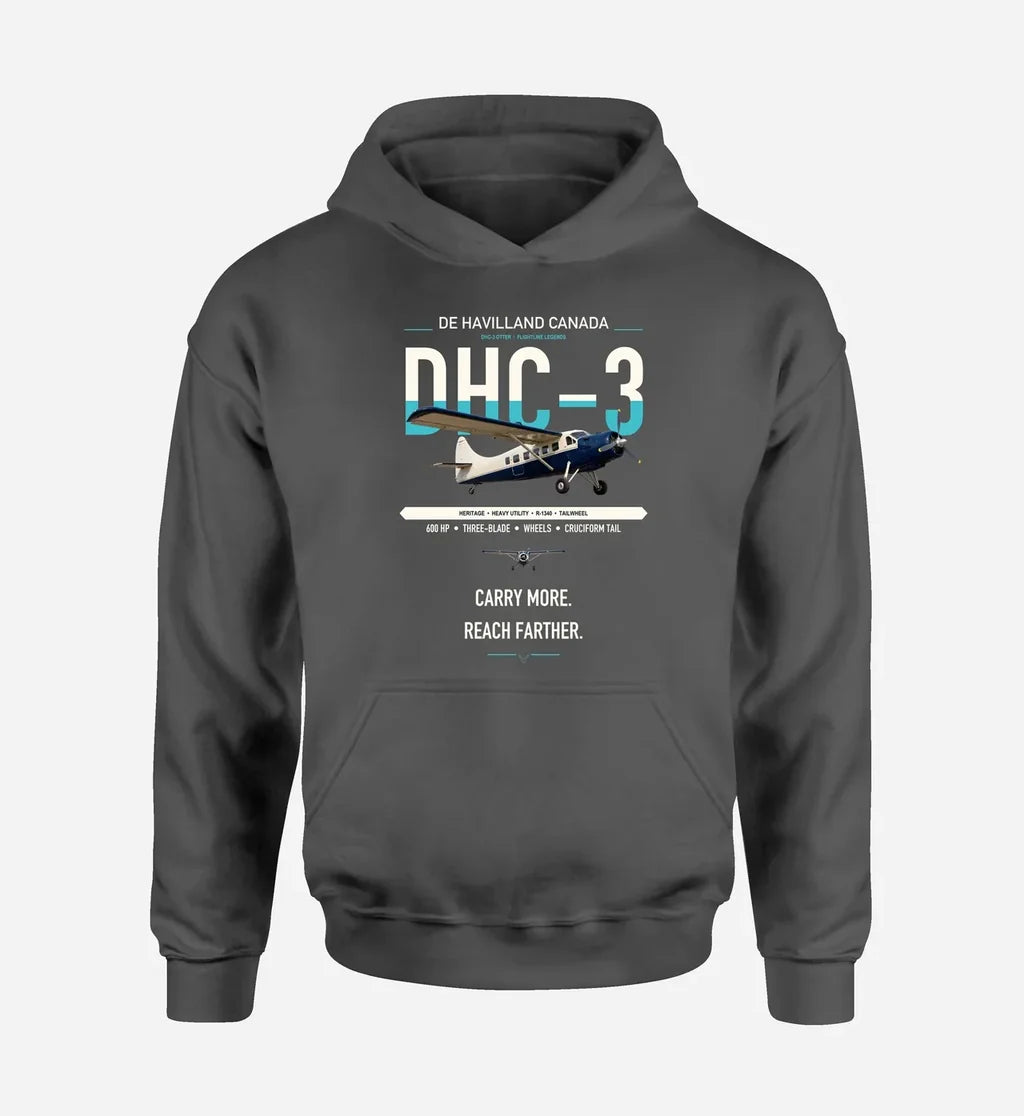 DHC-3 Otter design on dark gray double-side hoodie, single-side print