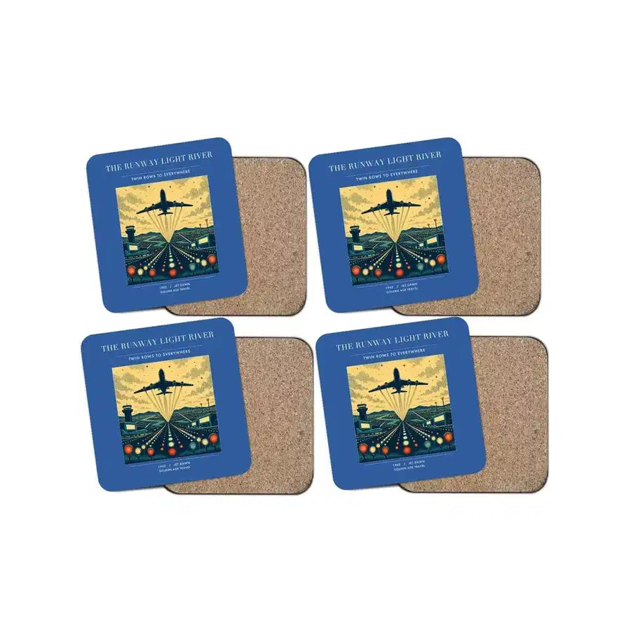 The Runway Light River - Designed Coasters design on blue 4-pieces-set