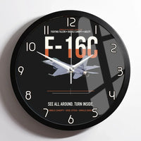 Thumbnail for F-16C Fighting Falcon See All Around Turn Inside design on black framed wall clock