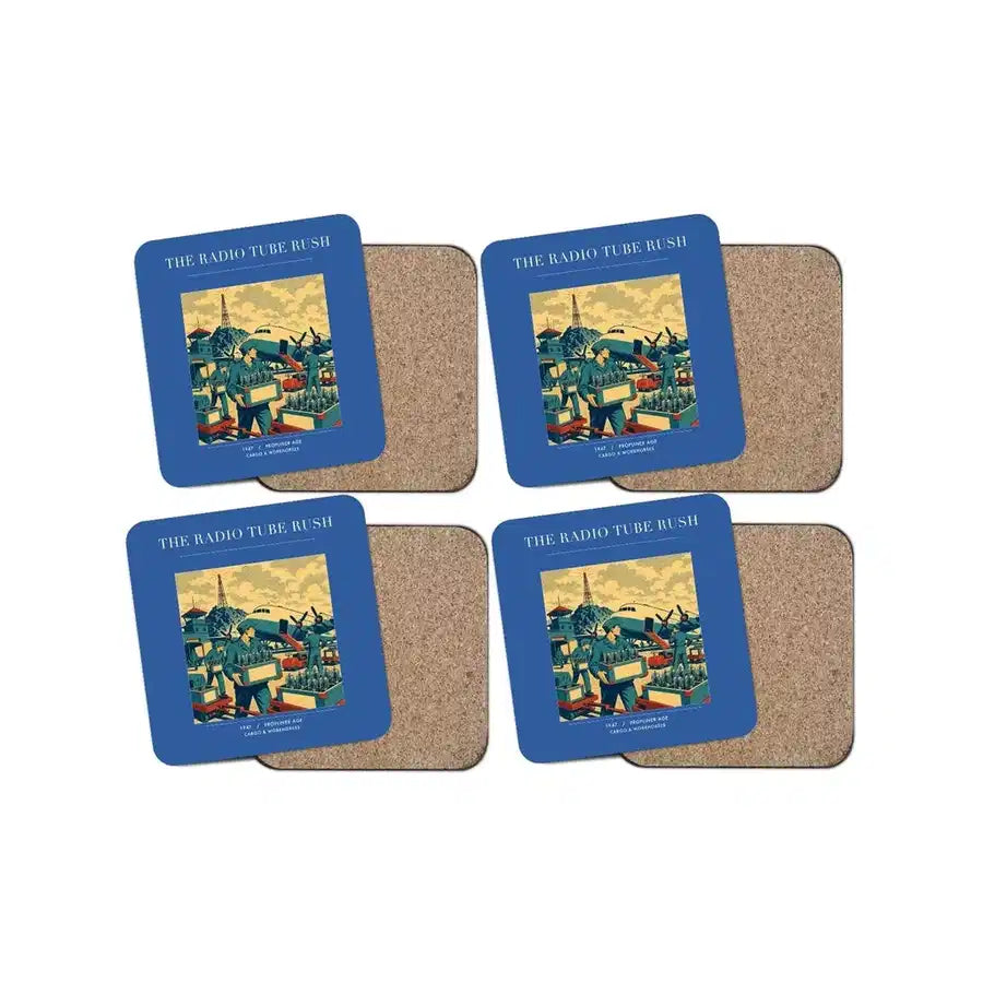The Radio Tube Rush - Designed Coasters design on blue 4-pieces-set