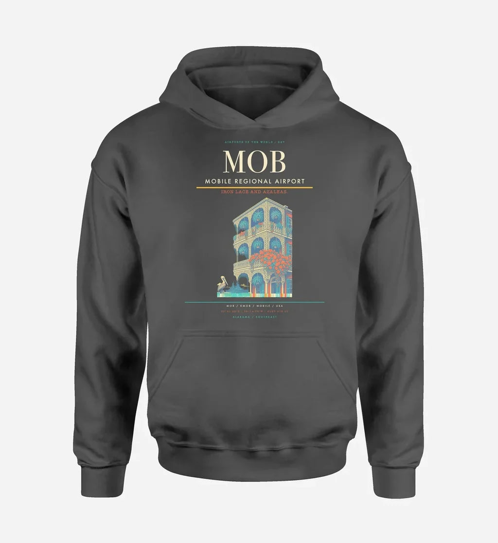 Mobile Regional Airport (MOB) design on dark gray hoodie single-side print